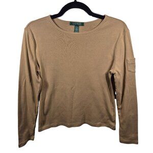 Lauren Ralph Lauren Womens Top Long Sleeve Logo Size S Brown Cotton Shirt Layers